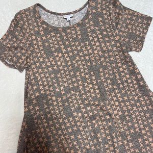 Gray with Salmon Crosses Patterned LuLaRoe Carly High Low T-Shirt Dress B7